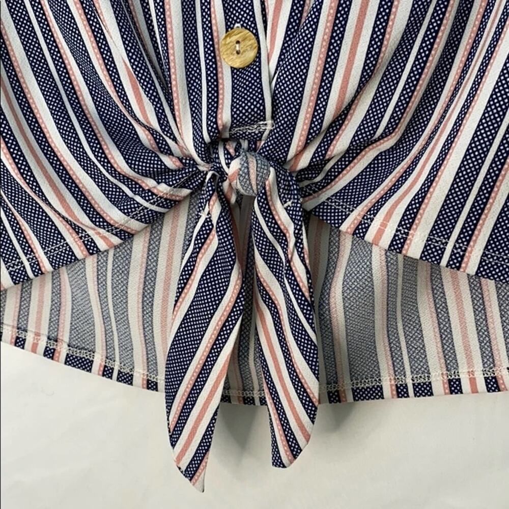 Faith & Joy Pink & Navy Front Tie Short Sleeve Top - Picture 5 of 9